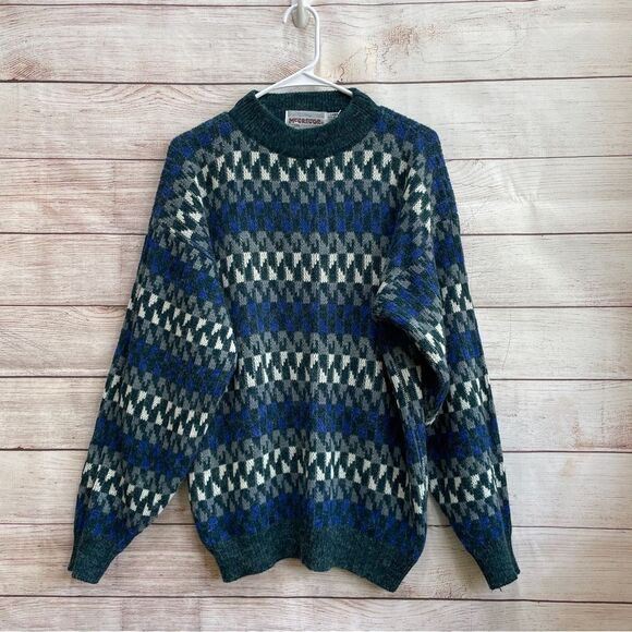 VINTAGE MCGREGOR SWEATER IN BLUE GEOMETRIC PRINT - Picture 1 of 5